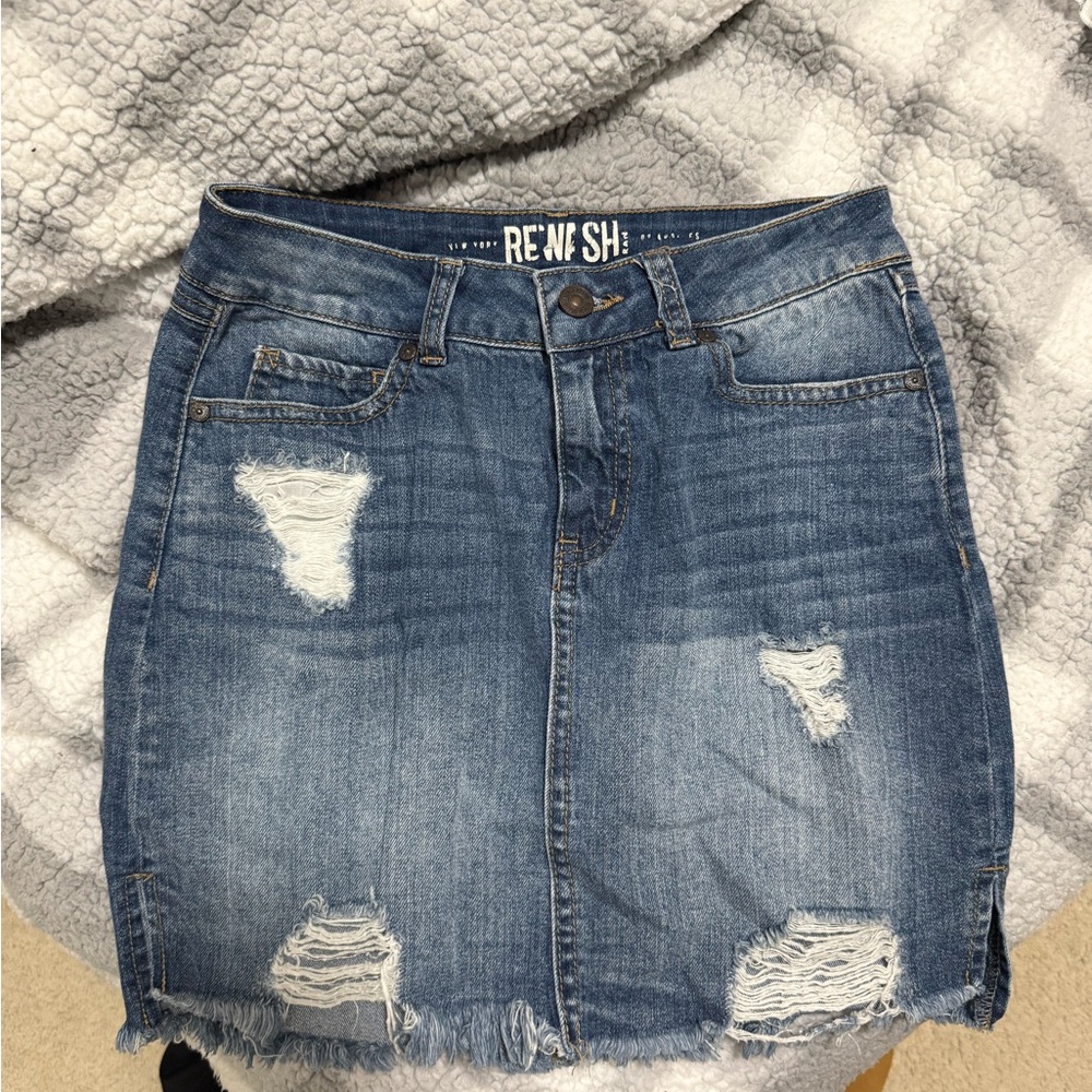 Denim Distressed Skirt - Blue